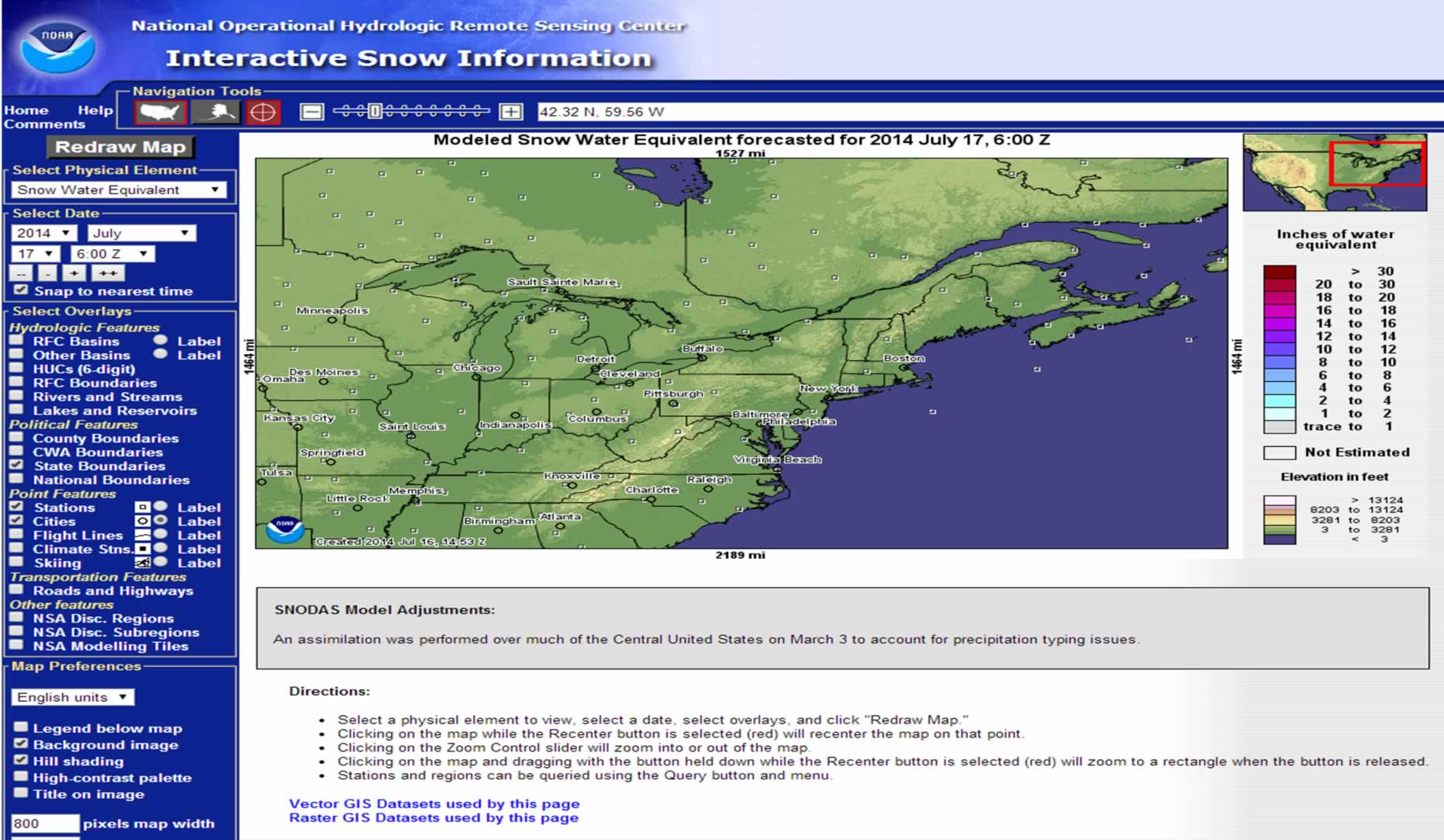 Interactive snow information with depth of shallow snow (up to 24 inches)