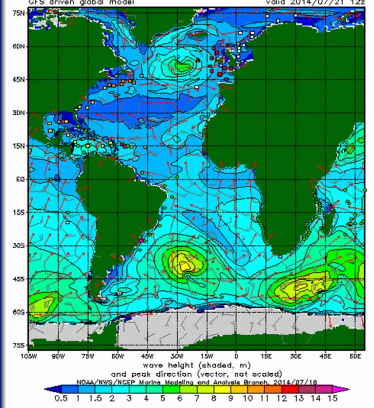 Includes wind sea wave height, primary and secondary swell wave height, peak wave period, wind sea period and primary and secondary swell periods.